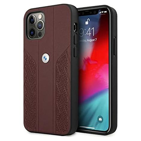 Étui BMW BMHCP12LRSPPR pour iPhone 12 Pro Max 6,7 pouces, rouge, rigide, en cuir perforé incurvé