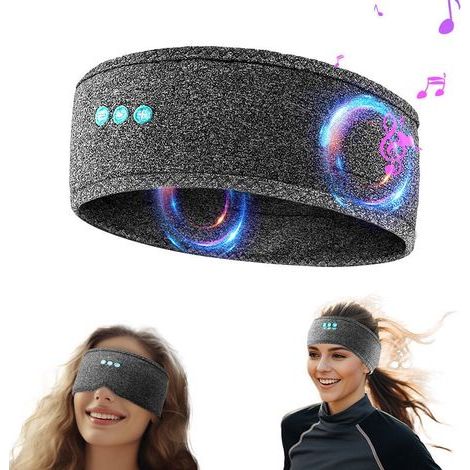 Musikalisches Schlafstirnband mit Kopfhörern, weiches, elastisches, kabelgebundenes Bluetooth-Reisestirnband mit schlankem Lautsprecher, komfortable Schlafmusik-Kopfhörer (grau) (1/5)