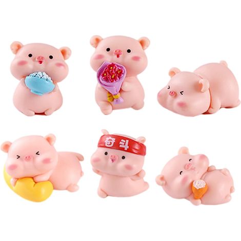 De 6 modèles de cochons de dessin animé, figurines d ' animaux miniatures pour décoration intérieure, bureau à domicile ou ornements de tableau de bord de voiture, ornements de tableau de bord de (1/4)