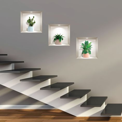 Stickers 3D plantes d'intérieur et cactus 30 x 90 cm (1/4)
