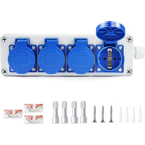 Répartiteur Mural Coffret Electrique Répartiteur de Courant Schuko Prises 4 x 220V IP54 Boîtes de Distribution Murale en Saillie pour une Utilisation en Atelier, en Intérieur et en Extérieur (1/5)