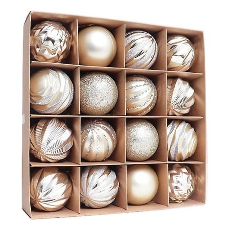 Suspension de Noël 2023, 16 pièces de 6 cm, boules décoratives multicolores pour sapin, guirlande de fête, ornement de Nouvel An, cadeau pailleté champagne (1/2)