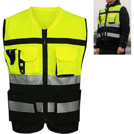 Gilet de sécurité réfléchissant,Gilet Avant à glissière Haute visibilité - Veste de sécurité Haute visibilité Ultra légère(XL)