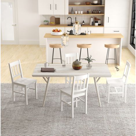 Juego de 4 sillas de comedor con respaldo abierto, estructura de madera de pino, lacadas en blanco (1/5)