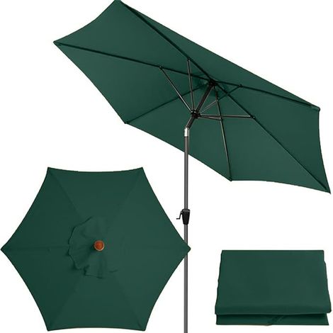 Toldo de repuesto para sombrilla de jardín, apto para mesas y sillas de exterior (solo lona), verde oscuro, 2 metros, 6 varillas. (1/4)