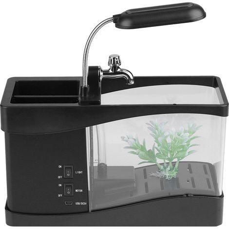 Aquarium Mini Multifonction USB Rechargeable avec Horloge et LED - Noir (1/5)