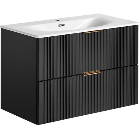 Mobile sottolavabo NOXERA 80 cm – Nero opaco – Lavabo incassato + sifone