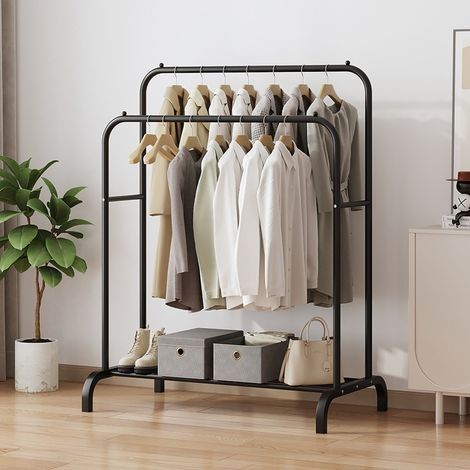 Portant a Vetement, Double, 110X150X54 cm, pour Chambre, Robuste, en Métal, avec Support pour Support à Chaussures, des Cintres Chemises, des Pantalons, des Vestes Fines (Noir Double) (1/5)