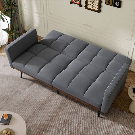Clic-Clac 2 Plazas en Lino con Respaldo Ajustable 5 Posiciones, Brazos Fijos y Patas de Metal, Gris