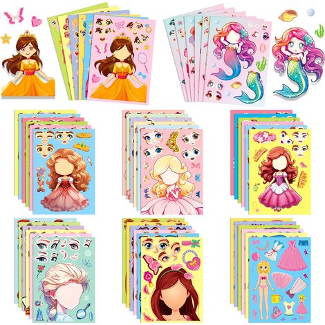 36 autocollants puzzle visage de princesse, autocollants de princesses de dessin animé interchangeables, autocollants imperméables, autocollants pour bouteille d'eau (1/5)