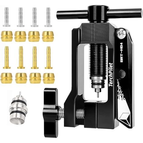 Insert de raccord de tuyau hydraulique de frein de vélo et outil de pilote d'aiguille – Coupe nette et connexions sécurisées, solution tout-en-un pour coupe-ligne et raccord de tuyau, noir (1/5)
