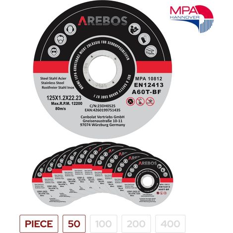 AREBOS Dischi Taglio Dischi Flessibili Ø125 mm Ammissione 22,2 mm Spessore 1 mm