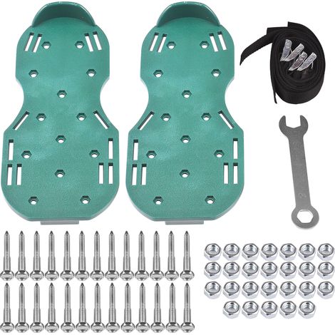 Chaussures d'aération de pelouse - Semelles à picots galvanisés réglables pour sol dur, jardin et cour, vert (1/3)