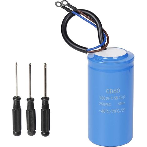 Capacteur Moteur Condensateur Démarrage Travailler Condensateurs en marche 50/60Hz câble Moteurs électriques Réfrigérateur Pompe à eau Porte automatique Compresseur d‘air (200uF 250V CD60) (1/5)