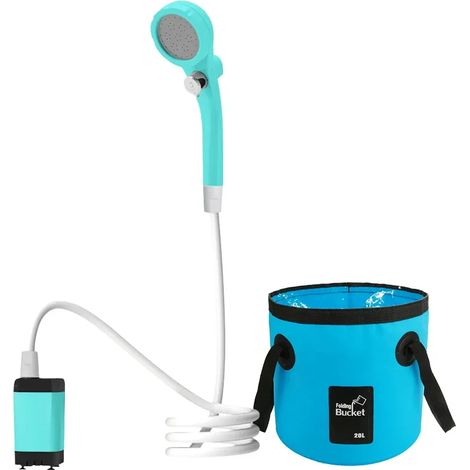 (Style A bleu) Douche de camping portable, pompe de douche électrique, seau pliable de 20 L, batterie rechargeable, affichage numérique extérieur (1/4)