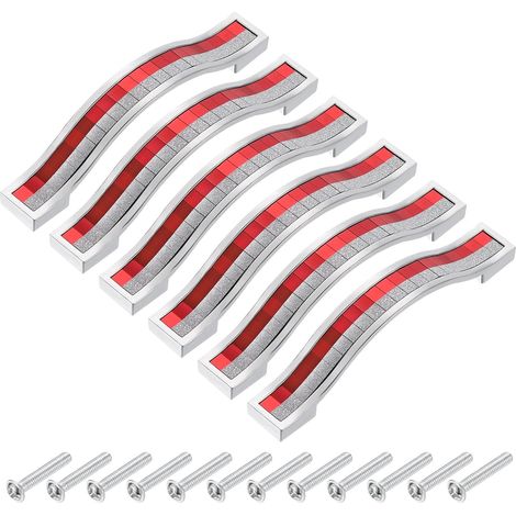 6 Stück 96 mm Kristall-Türgriffe, Dekoration, Türknöpfe, Möbelknöpfe für Möbel, Schubladen, Schränke, Mülleimer, Kleiderschränke, Garderoben, Silberrot (1/4)