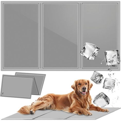 Tapis rafraîchissant pour chiens et chats XXL 110x70 cm, gris, pliable, gel (1/5)
