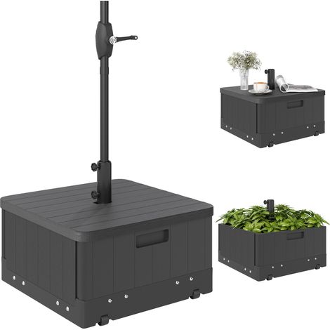 Base per ombrellone, supporto per ombrellone con contrappeso, tavolino, fioriera con drenaggio, ruote e maniglie, PE e metallo nero