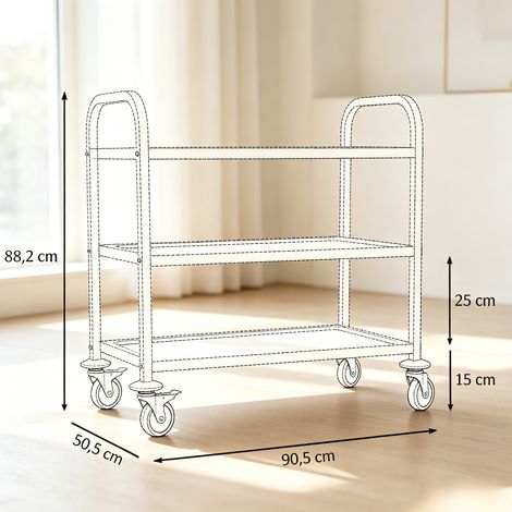 Chariot roulant 3 étages avec roues, diable de transport polyvalent, meuble mobile à plateaux (lot de 1, sans accessoires) (1/5)