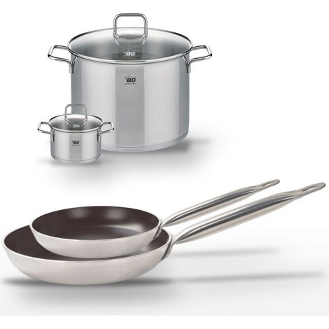 Lot Poêles 24/28cm avec revêtement céramique sans PFAS & Faitouts 14/26cm Elo Bistro Line Citrin (1/5)