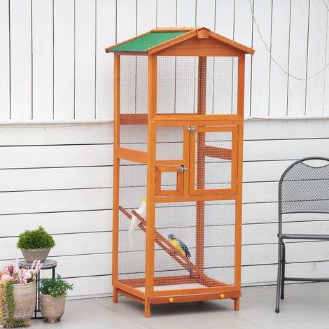 Cage à oiseaux extérieure en bois de 165 cm de haut, avec 2 portes et plateau amovible, orange (1/5)