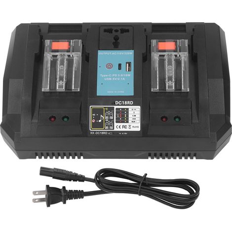 Chargeur de batterie lithium 14.4V/18V avec inverseur, port Type-C, voyant LED, double chargeur pour BL1840B, prise US 100-240V (1/5)
