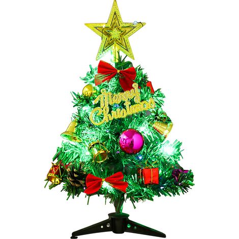 Sapin de Noël Artificiel Mini 30cm avec Guirlande Lumineuse LED et Décorations pour Table