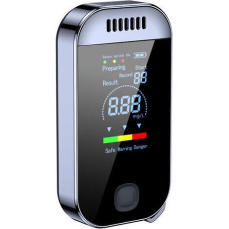Testeur d'alcool avec affichage numérique LED couleur et charge USB pour usage personnel Capteur semi-conducteur avec alarme Noir (1/5)