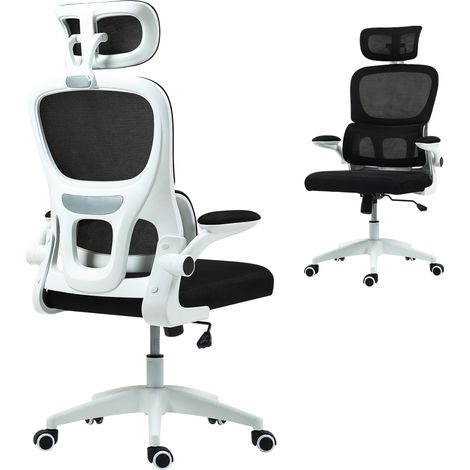 Silla de oficina ergonómica con reposabrazos y reposacabezas reversibles, silla de escritorio giratoria con altura ajustable, soporte lumbar y función de balanceo en tejido de malla para oficina, colo
