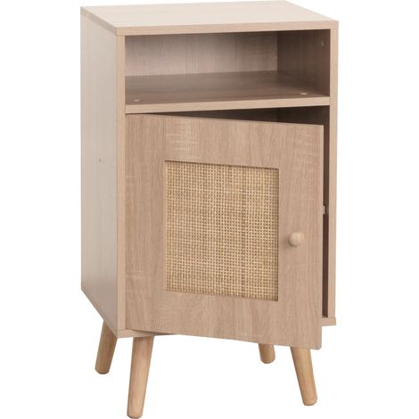 Table de chevet table d'appoint compartiments de rangement kubu rotin bois mélaminé aspect chêne 71x40x41 cm 040008530