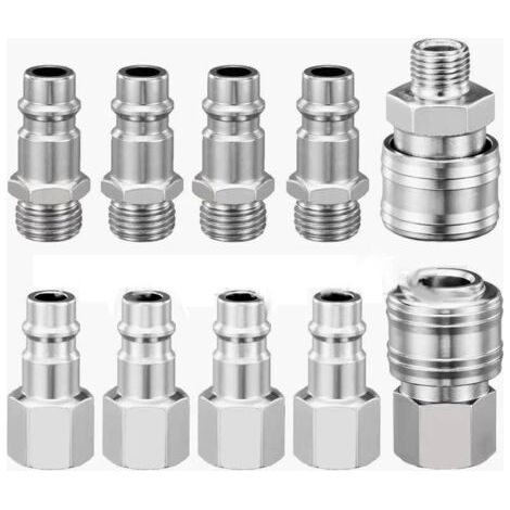 Kit de 10 raccords rapides pneumatiques pour compresseur, 1/4\ (1/2)