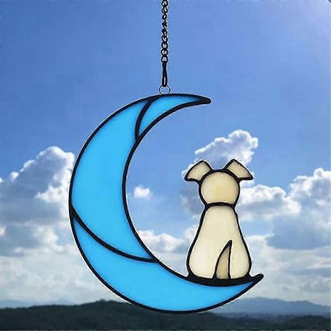 Vitrail commémoratif pour chien, cadeau idéal pour les amoureux des chiens, décoration à suspendre à la fenêtre, attrape-soleil, deuil d'un chien (JP) (1/5)