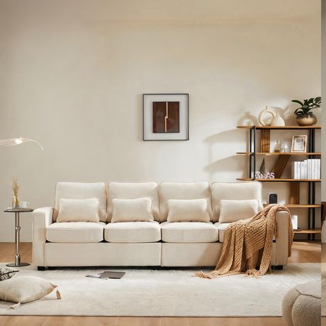 Canapé fixe 4 places en tissu beige avec rangements (1/5)