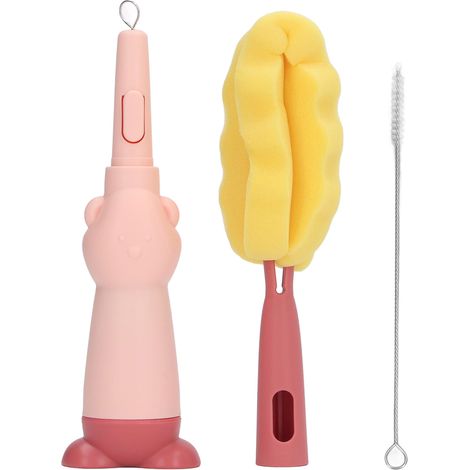 Brosse de nettoyage 3 en 1 pour biberons, en silicone souple, résistant à l'usure et durable, pour la maison (rouge). (1/5)