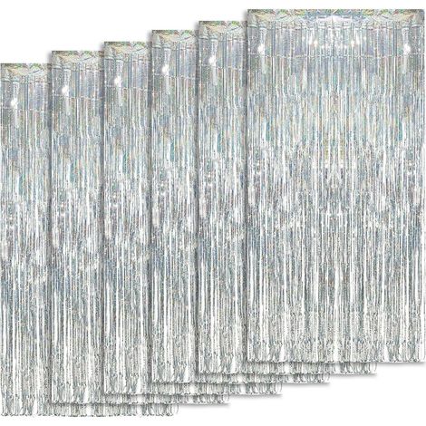 6 Rideaux métallique, aluminium, argent, 1x2m, Noël, mariage, anniversaire