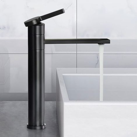 360° drehbarer hoher Waschtisch-Wasserhahn, Einhebel-Waschtischmischer, verstellbarer Warm- und Kalt-Badezimmer-Wasserhahn, Schwarz (1/5)