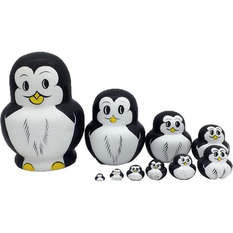 BRAVIX Lot de 10 poupées russes en forme de pingouins en bois (1/5)