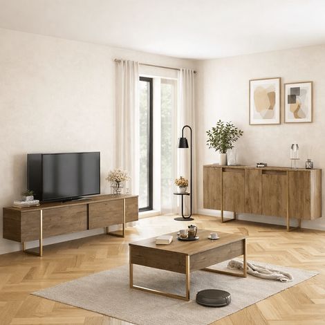 Möbelset Walnuss Luxus - Couchtisch + TV-Schrank + Kommode –