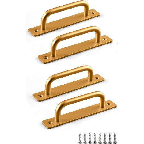 4 poignées pour portes coulissantes, poignées pour portes coulissantes avec plaque en acier inoxydable pour portes de grange, armoires, dorées, entraxe de 192 mm