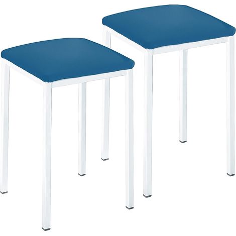tabourets de Cuisine Modèle carré Similicuir Bleu Structure en métal Aluminium Hauteur d'assise : 45 cm (1/5)