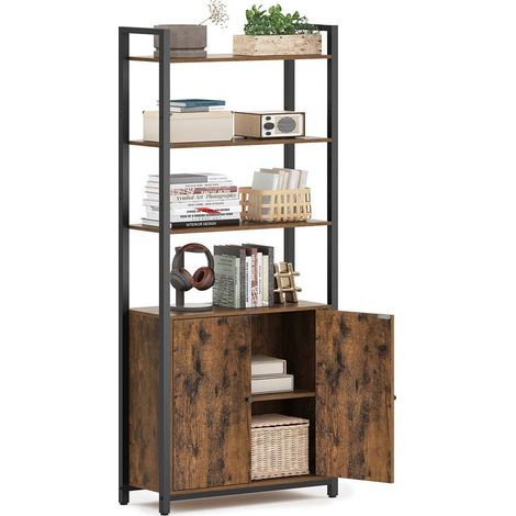 Libreria verticale a 6 ripiani con anta struttura in metallo ripiani regolabili 24 x 60 x 159,5 cm per soggiorno/camera da letto marrone 120004285