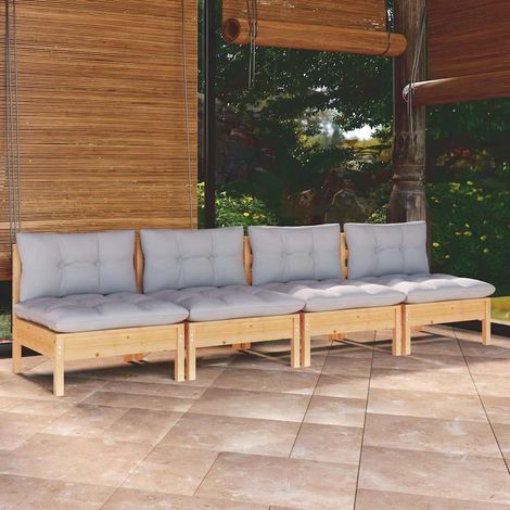 Canapé fixe 4 places de jardin Canapé relax - Banc de jardin et coussins gris Bois de pin solide BV685980 - BonneVie (1/5)