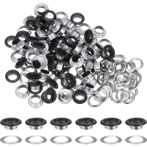 100 Ensembles Œillets en Métal de 10mm ID avec Rondelles, 7mm de Hauteur Œillets en Fer pour Chaussures, Vêtements, Ceintures, Étiquettes, Sacs, Tissus, Cuir, Noir Mat (1/5)