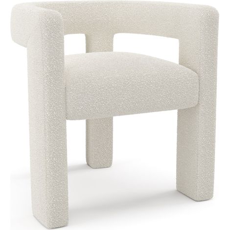 Fauteuil de salle à manger en tissu bouclette crème CELIA