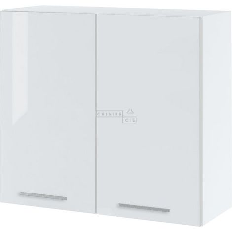 Meuble haut de cuisine Bellissi Blanc Brillant 2 portes L 80 cm -  Porte avec poignée apparente  White