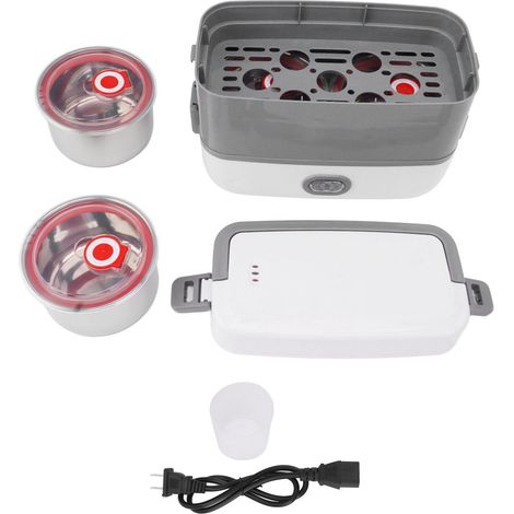 Boîte à déjeuner électrique multifonction double couche, récipient en acier inoxydable, boîte chauffante portable pour repas maison bureau voyage, prise US. (1/5)