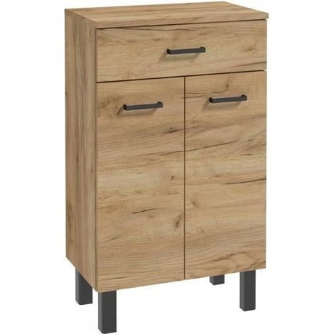 Mobiletto da bagno a terra con ripiano su gambe, rovere dorato, 30x50x82,5 cm. (1/4)