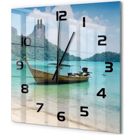 Grande Horloge Murale Carrée Décoration Cuisine en Verre Trempé Silencieuse Moderne Łódź 60x60 cm (1/5)