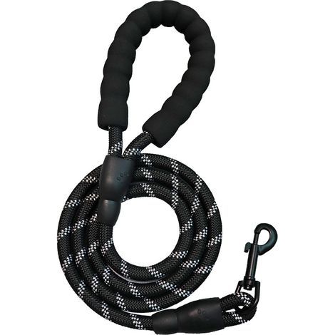Hundeleine, Hundeleine mit weich gepolstertem Griff, hochreflektierenden Fäden, 1,5 m lange Nylonseil-Hundeleine, für kleine, mittlere und große Hunde (Schwarz) (1/5)