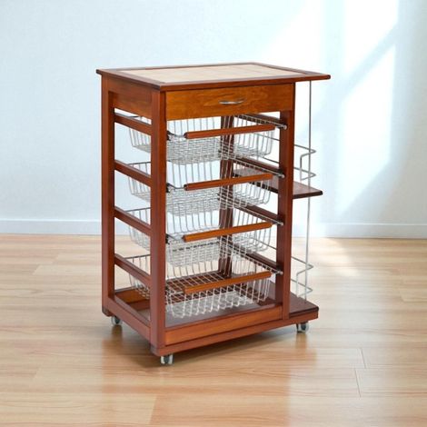 Carrello da cucina portafrutta con portabottiglie LANDHELL Ciliegio (1/5)